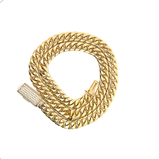 18kt Yellow Gold Cuban Chain with 2ctw Diamond Lock