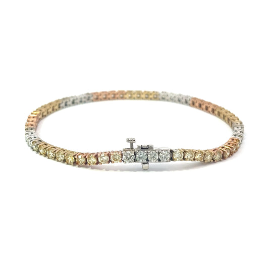 10KT Tri-Color Gold 8.06CT Diamonds Tennis Bracelet 8.5 Inches (10 pointers each)