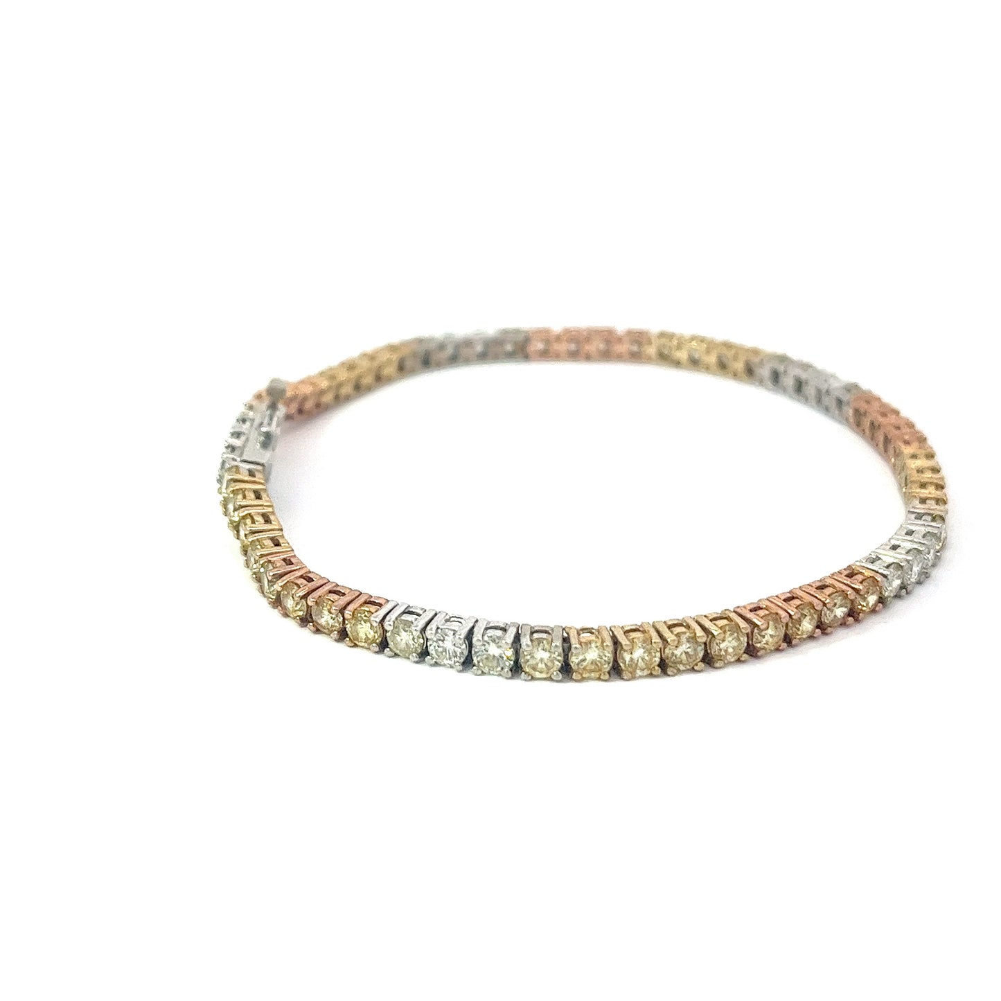 10KT Tri-Color Gold 8.06CT Diamonds Tennis Bracelet 8.5 Inches (10 pointers each)