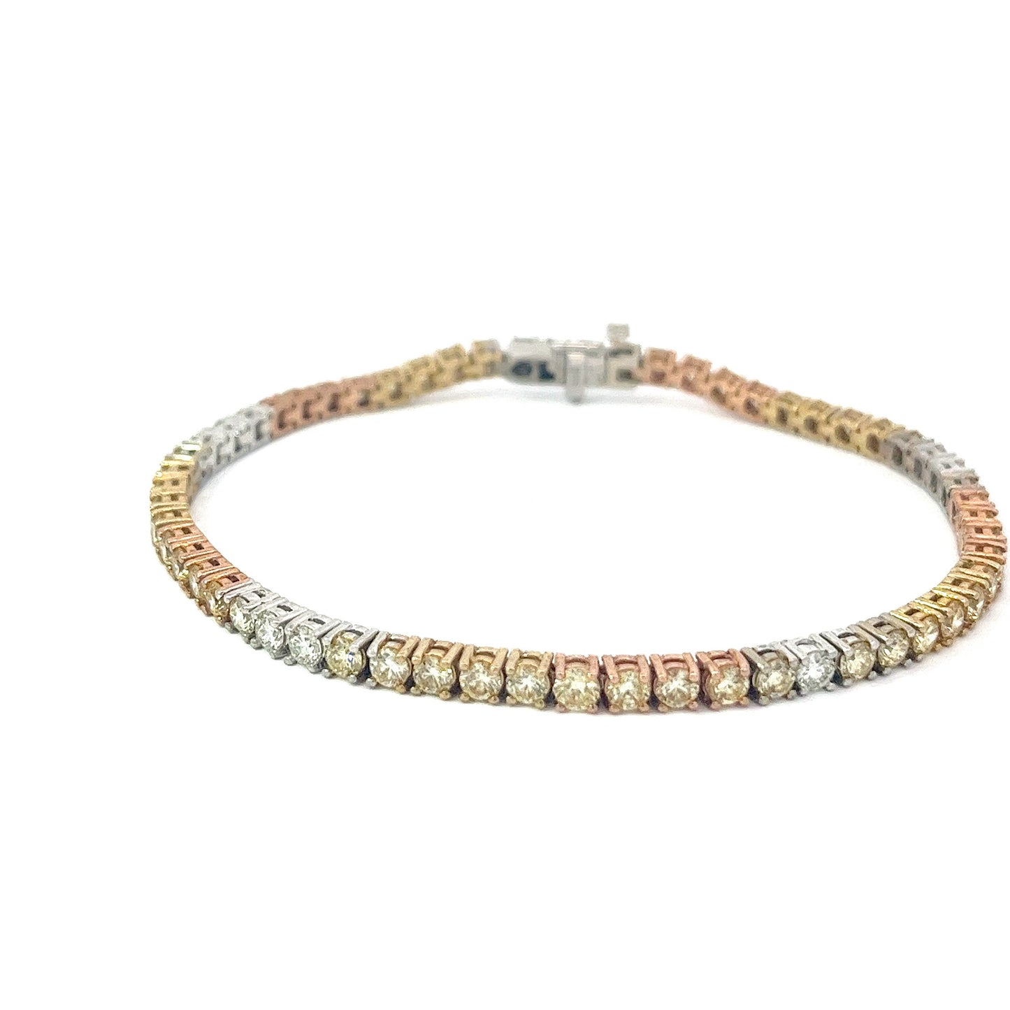 10KT Tri-Color Gold 8.06CT Diamonds Tennis Bracelet 8.5 Inches (10 pointers each)