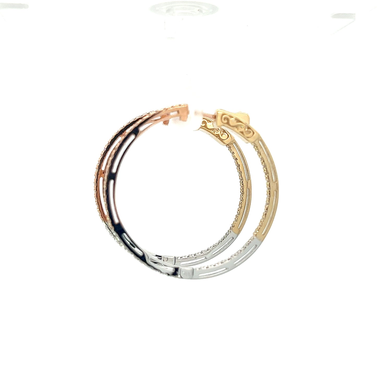 14kt Tri Color Inside Out Diamond Hoop 1.23ctw