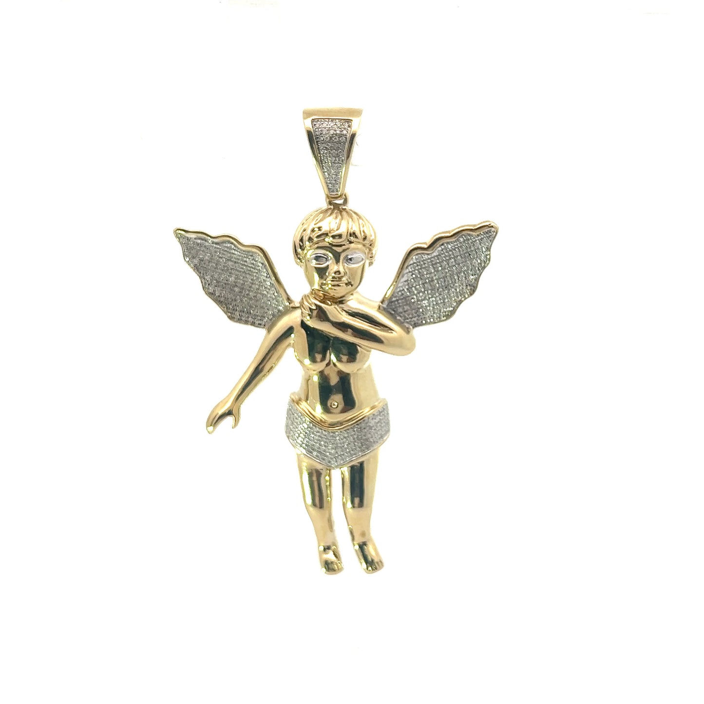 10kt Yellow Gold Baby Angel With Wings Diamond Pendant 1.25ctw