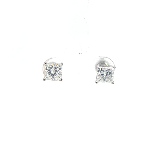 14K White Gold Lab Studs Princess Cut 2.50ctw