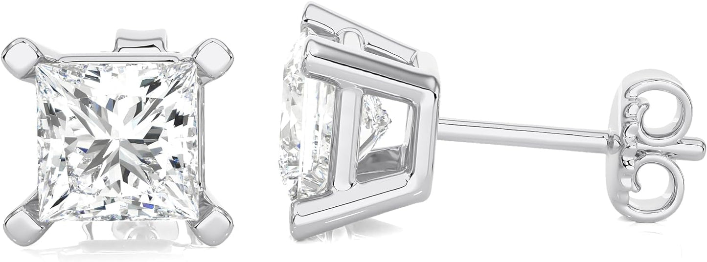 14K White Gold Lab Studs Princess Cut 1.02ctw