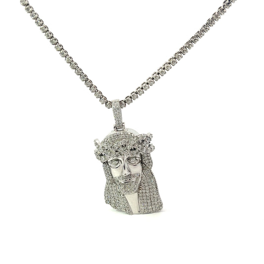 10kt White Gold Diamond Jesus Pendant 4.50ctw