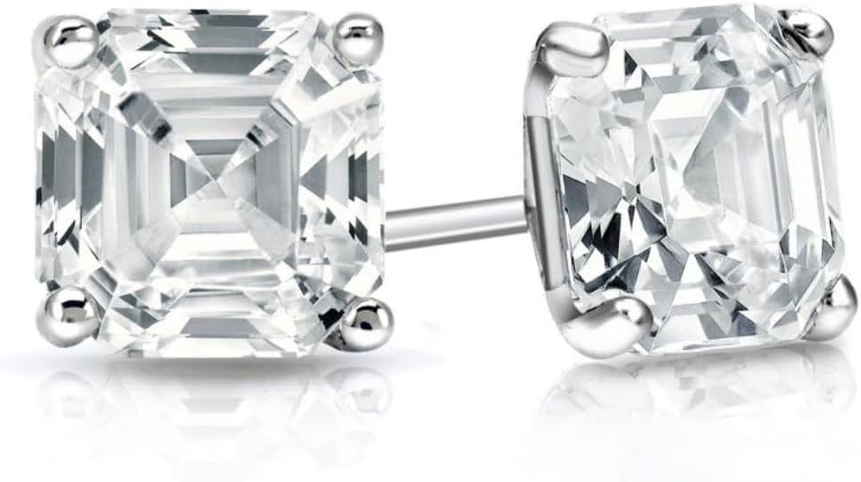 14 k WG 1.44 CT  Lab Diamonds Asscher Cut Studs Earrings