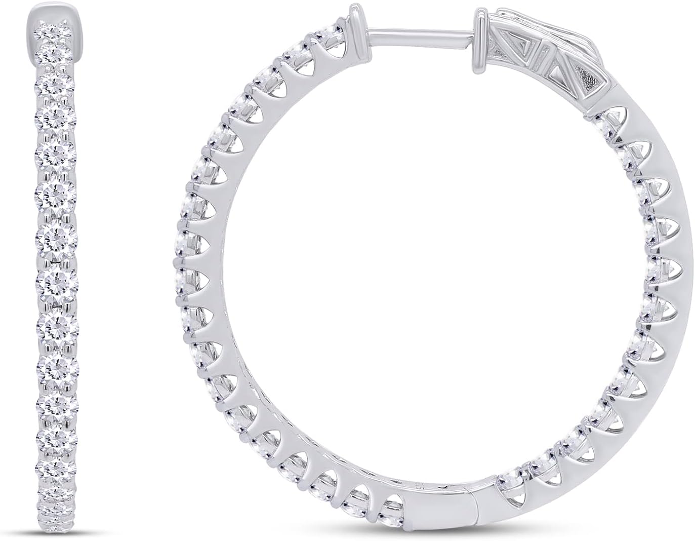 14 K 2.40 CT Lab Diamonds Inside Out Hoops Earrings