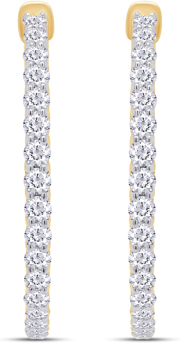 14 K Y/G 02.40 CT Lab Diamonds Inside Out Hoops Earrings