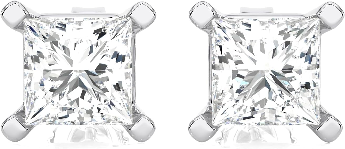 14K White Gold Lab Studs Princess Cut 1.02ctw