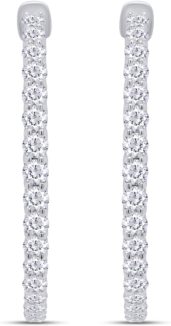 14 K 2.40 CT Lab Diamonds Inside Out Hoops Earrings