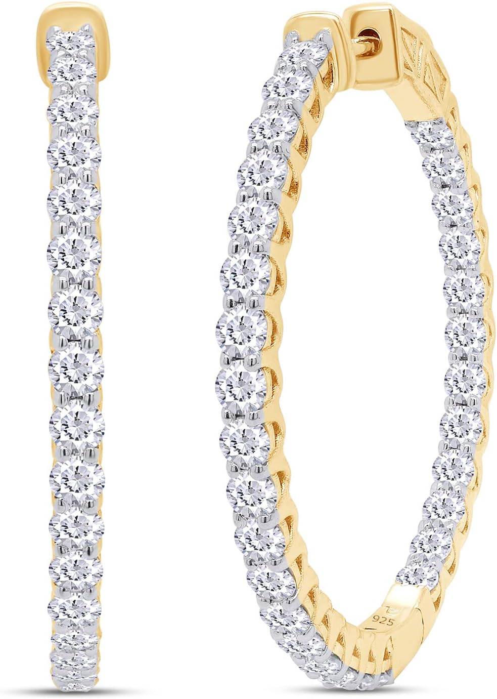 14 K Y/G 02.40 CT Lab Diamonds Inside Out Hoops Earrings