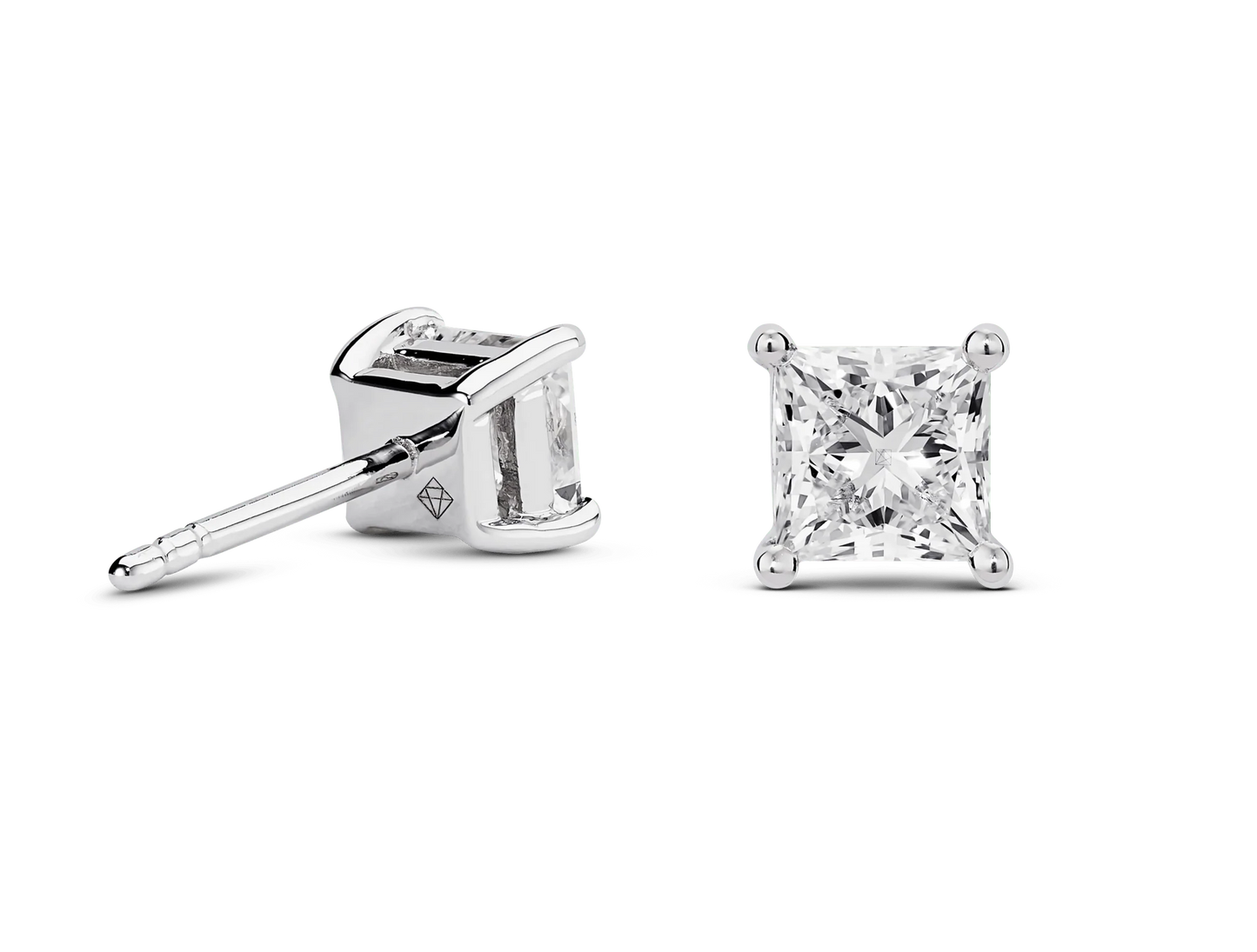 14K White Gold Lab Studs Princess Cut 1.02ctw